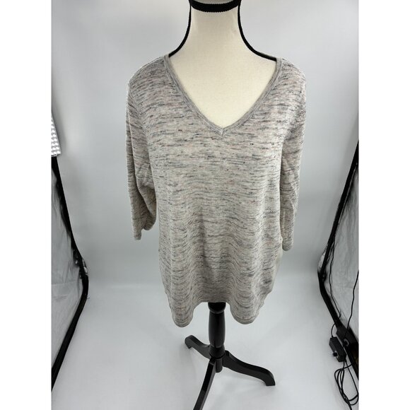 Christopher & Banks Sweater Womens L Petite V Neck Knit Long Sleeve Contrast - Picture 1 of 7